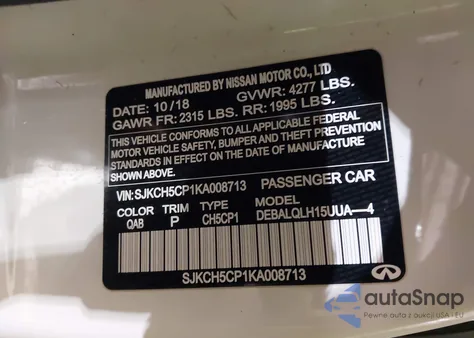 2019 Infiniti Qx30 Luxe z USA, uszkodzony, nr VIN SJKCH5CP1KA008713